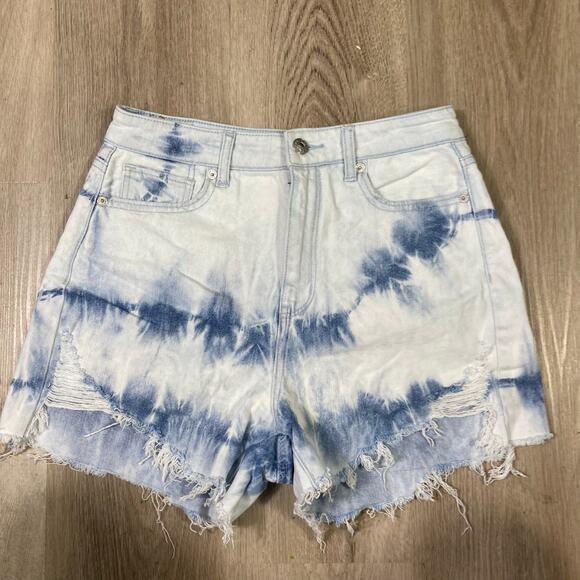 American Eagle Women's Tie Dye Denim Shorts Boyfriend Shortie Size 4 Blue Casual - Picture 2 of 12